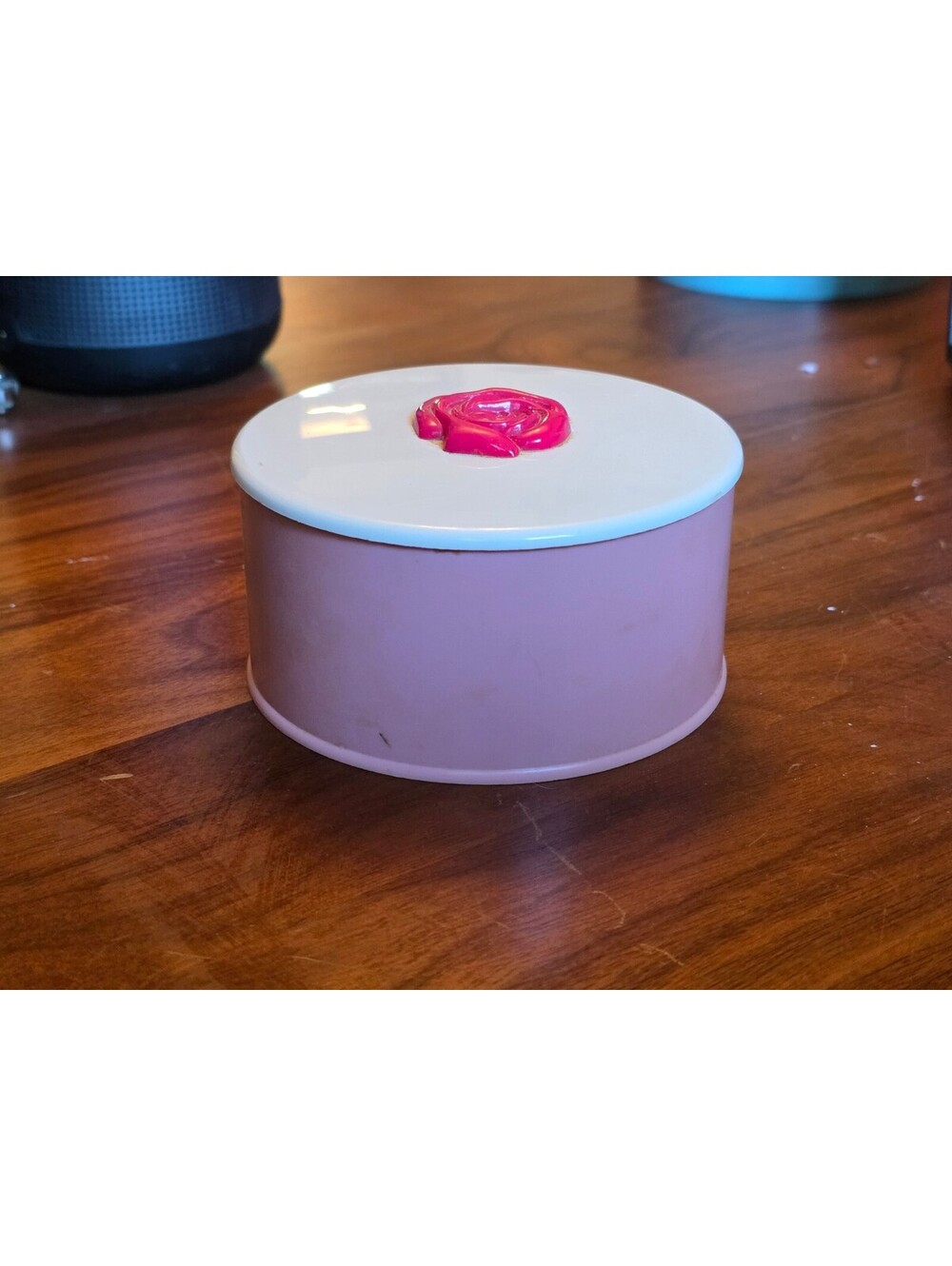 Vintage Fuller Brush Co Dusting Powder Container Pink Base Rose Molded Top